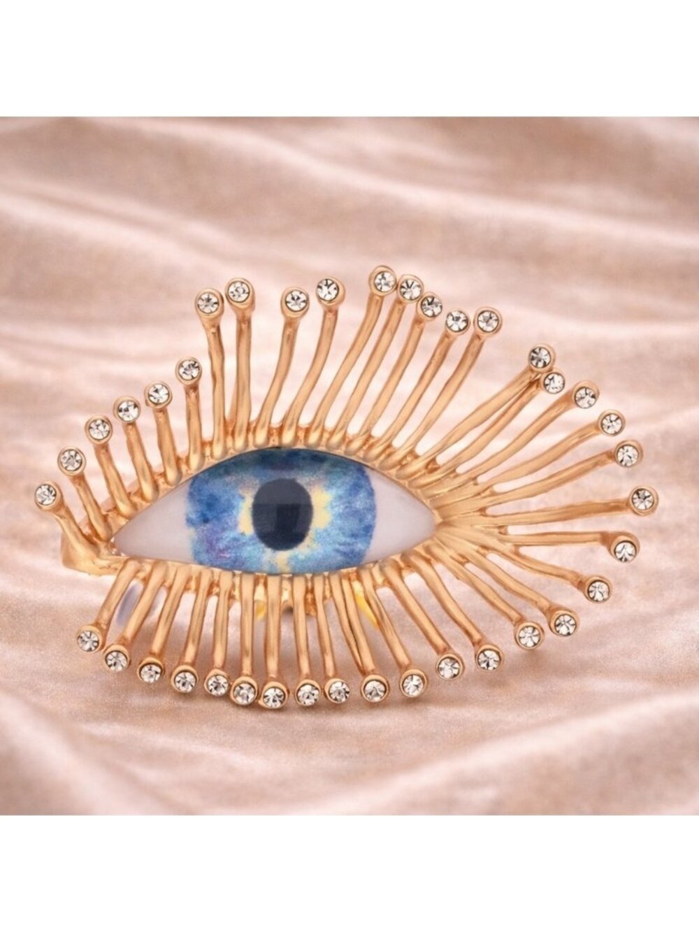 Mystic Gaze Gold Sunburst Crystal Blue Eye Motif Brooch